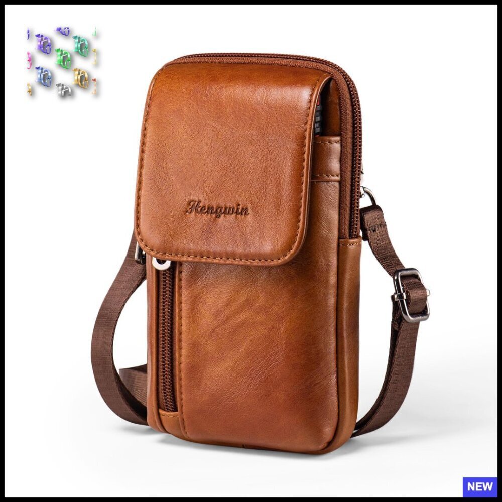 Genuine Leather Crossbody Bag Messenger Purse Holster Pouch Adjustable Strap